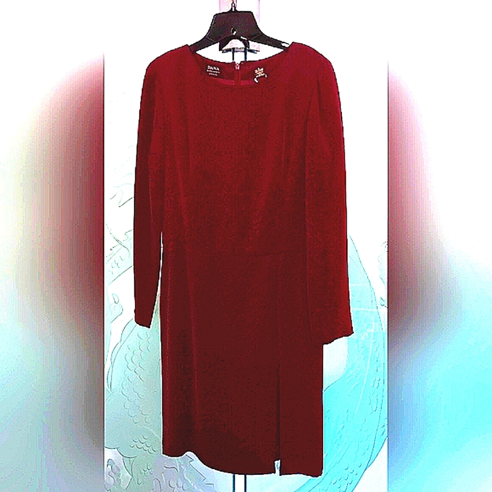 Donna Buckman Maroon Longsleeve Midi Dress